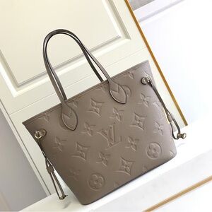 Taupe Monogram Embossed Leather Tote - Luxury Designer Style